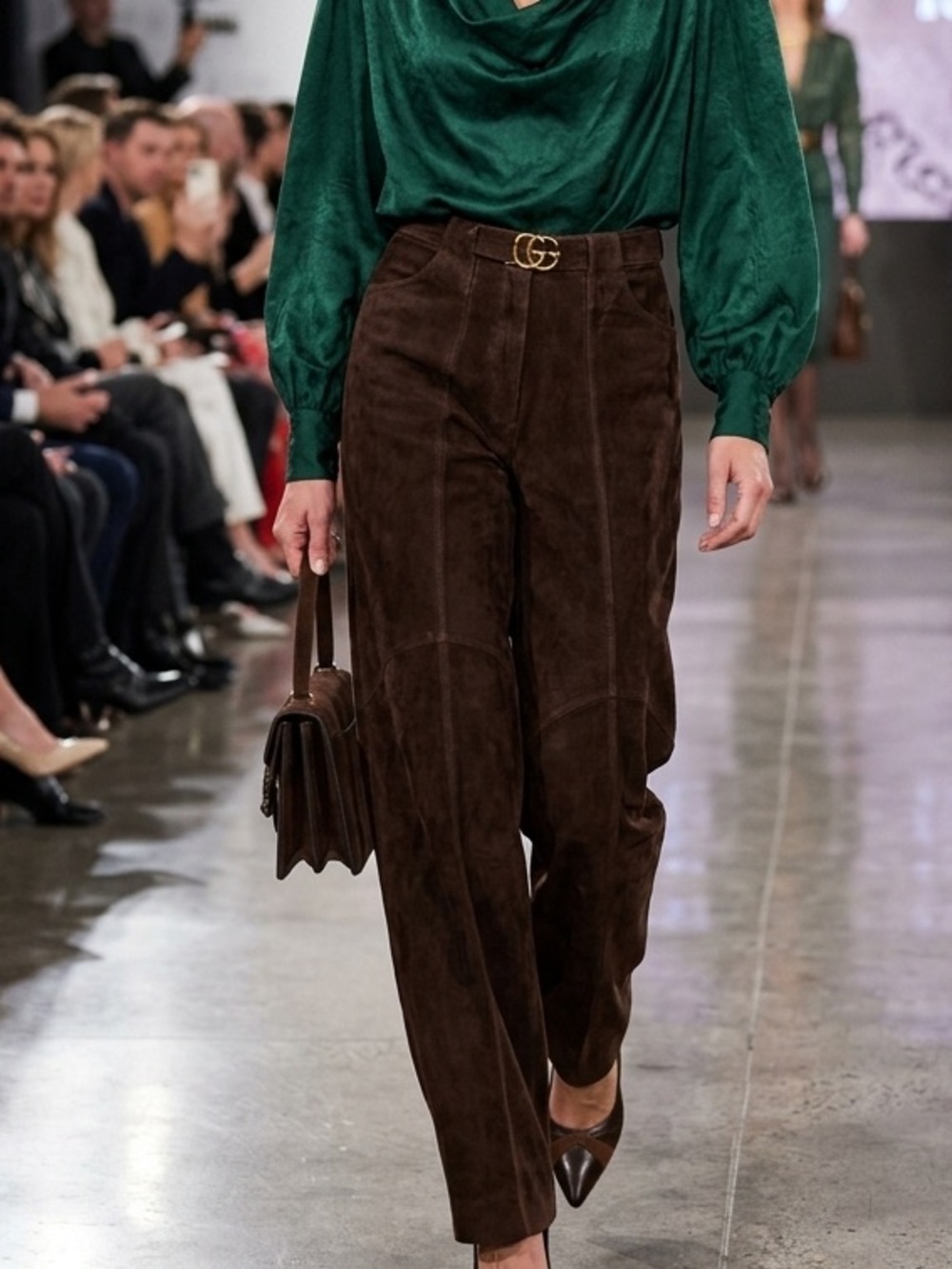 Vintage Gucci 70s 80s Brown Suede Leather High Waist Belted Pants Size